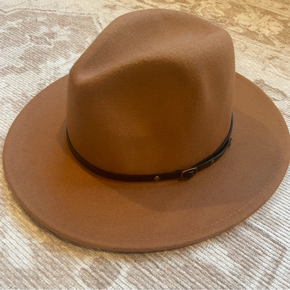 Womens Classic Wide Brim Floppy Panama Hat Belt Buckle Wool Fedora Hat